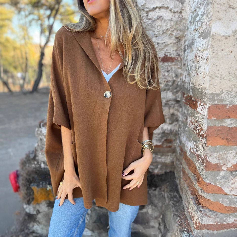 Women's Lapel Single Buckle One Piece Cape Coat