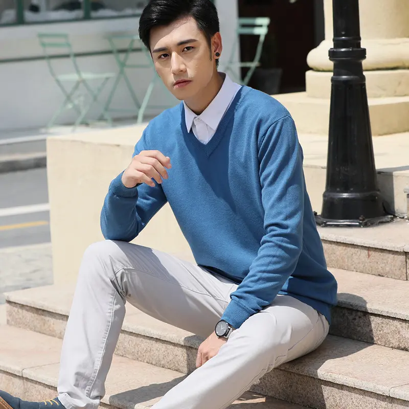 Mens Loose-Fit V-Neck Sweater Thick And Warm