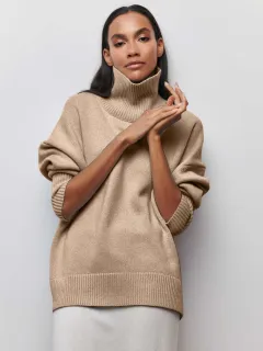 Loose Mock Neck Autumn And Winter Russian Sweater - Light Khaki - View 1