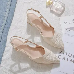 New Sandals Closed Toe Back Empty Chunky Heel High Heel Women - Apricot - View 1