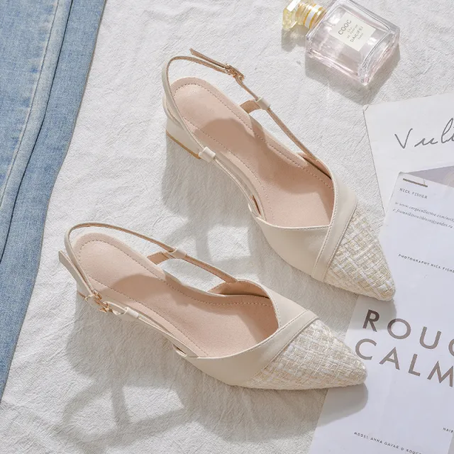New Sandals Closed Toe Back Empty Chunky Heel High Heel Women Apricot - Shop at LoveMi
