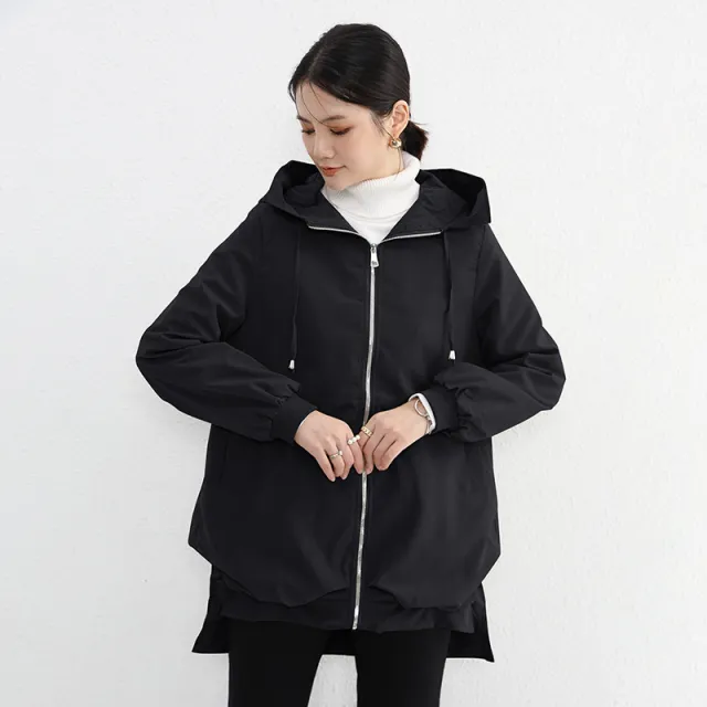 Short Front And Long Back Elegant Trench Coat Pockets Black - Shop at LoveMi