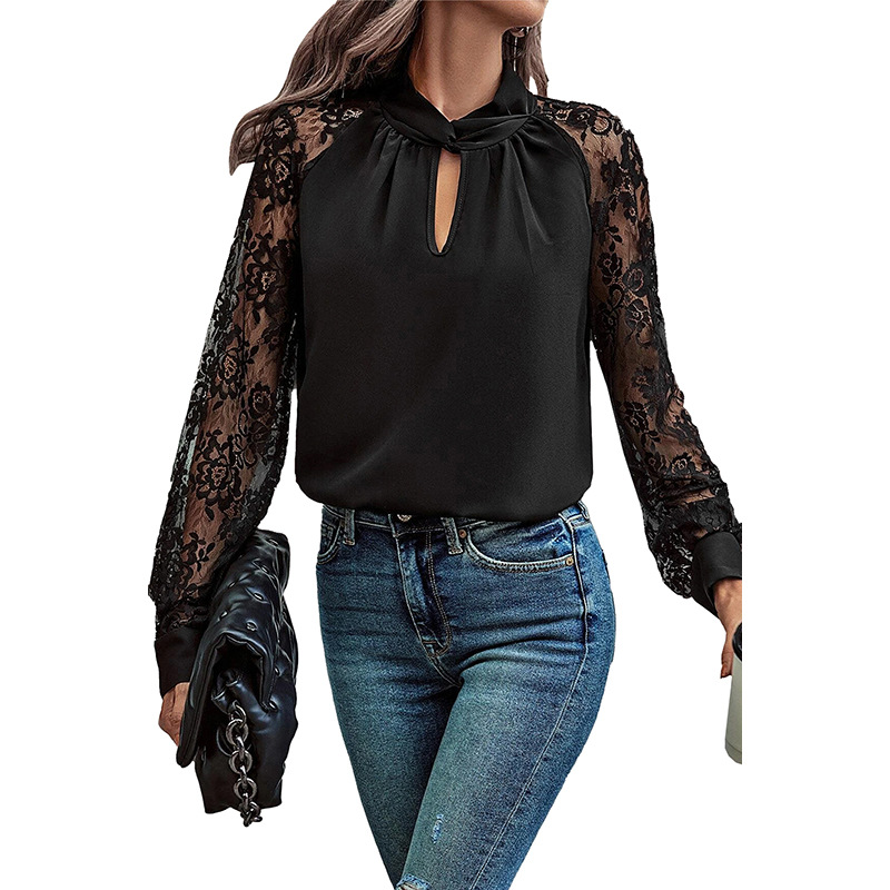 Commuter's All matching Lace Stitching Long sleeved Top P2Color - Shop at LoveMi