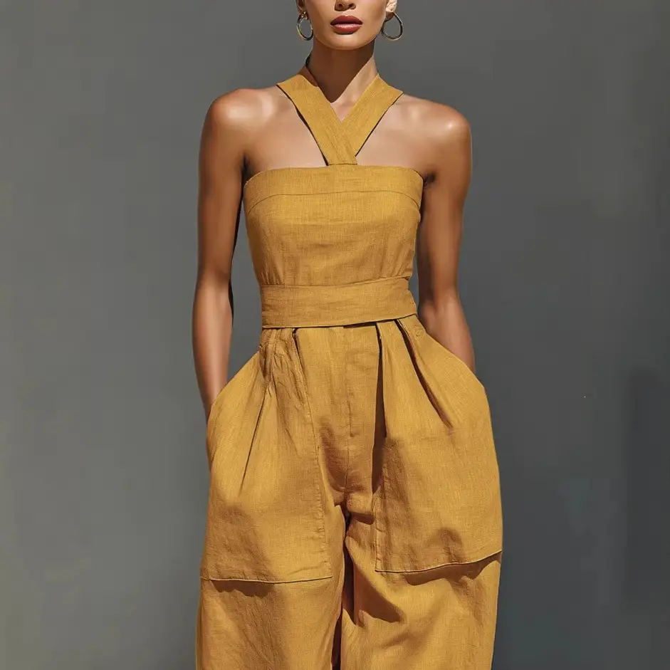 Cross-Strap Loose Jumpsuit For Women