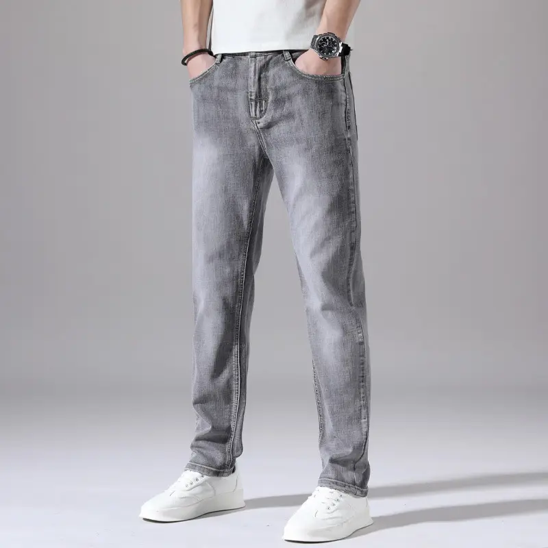 Mens Straight-Leg Retro Stretch Denim Trousers
