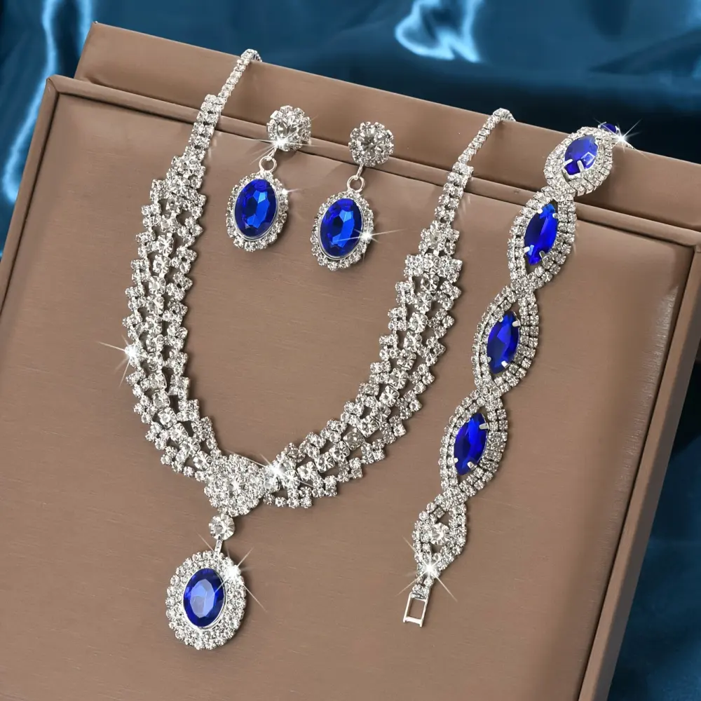 New Elegant Luxury Sapphire Necklace Set of Four Pieces