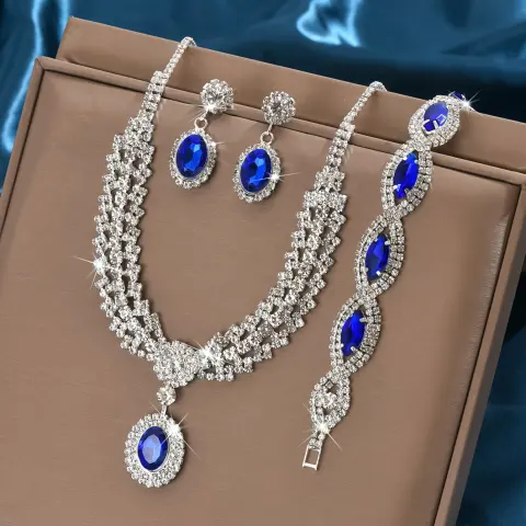 New Elegant Luxury Sapphire Necklace Set of Four Pieces