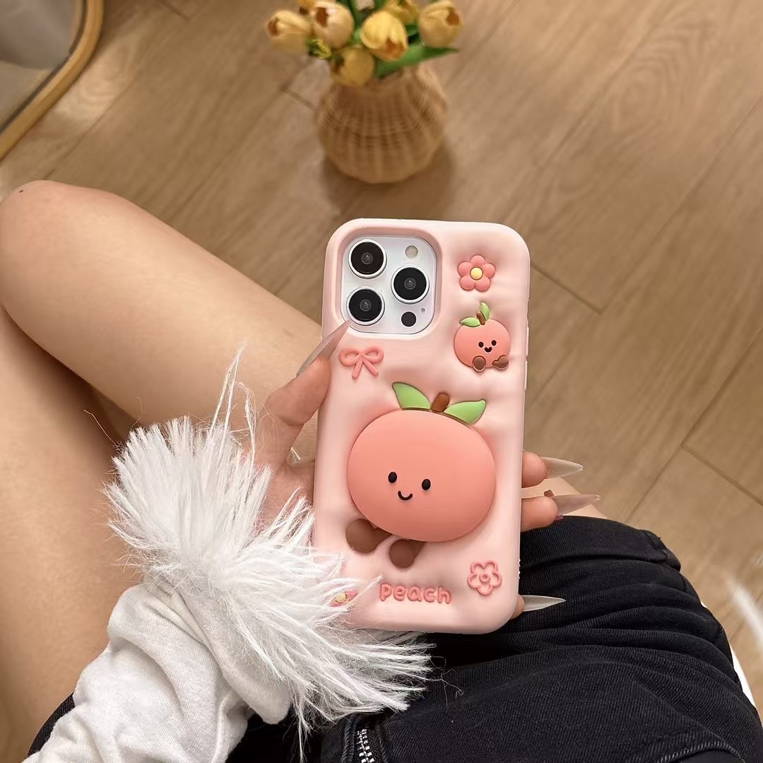 Cute Cartoon Peach Shaped Stand Phone Case Drop Proof Cover 5
