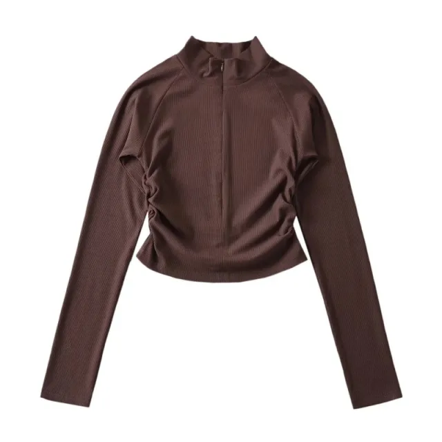 New Stand Collar Half Zip Slim Bottoming Shirt Tan - Shop at LoveMi
