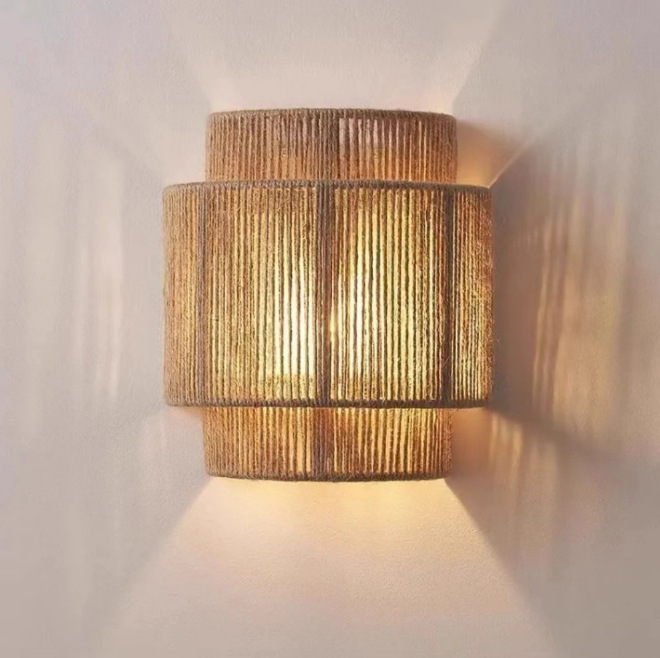 Woven Rattan Japanese-style Wall Lamp Minimalist Wabi-sabi Design