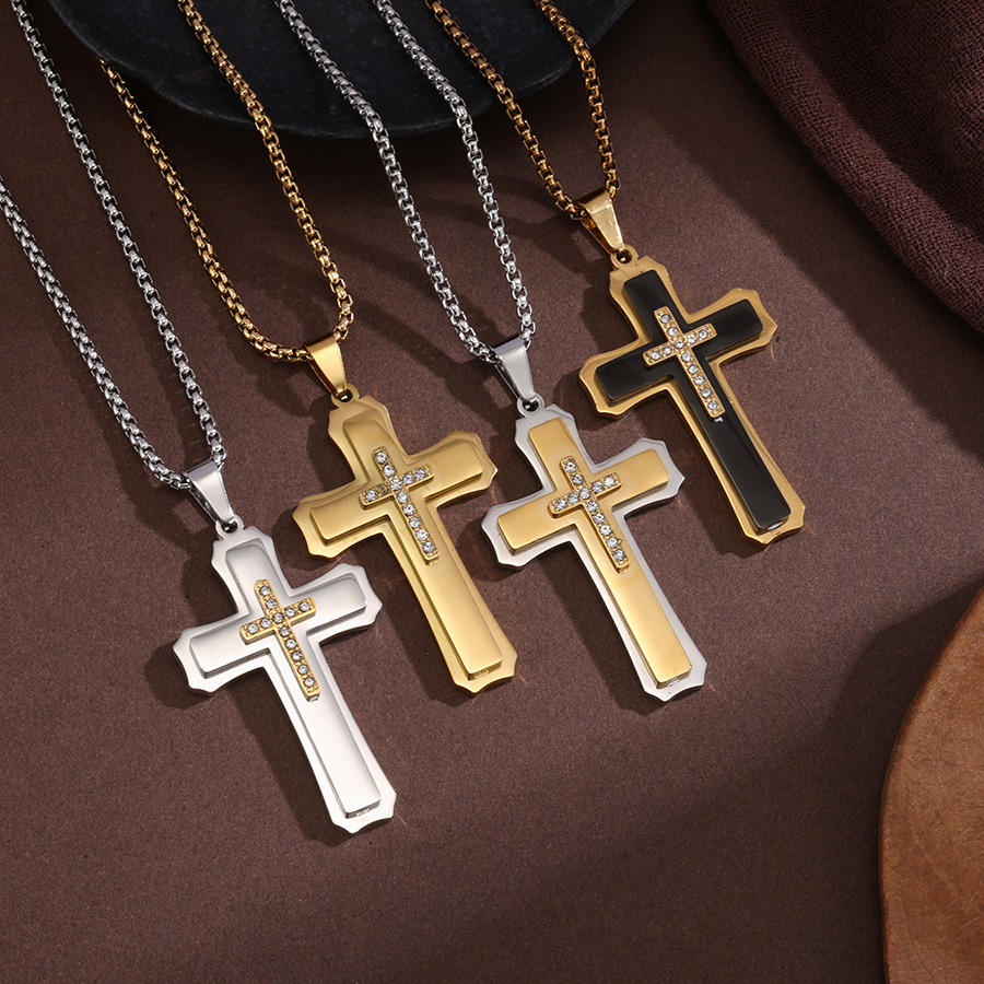 Titanium Steel Cross Pendant, Three-layer 3D Dror