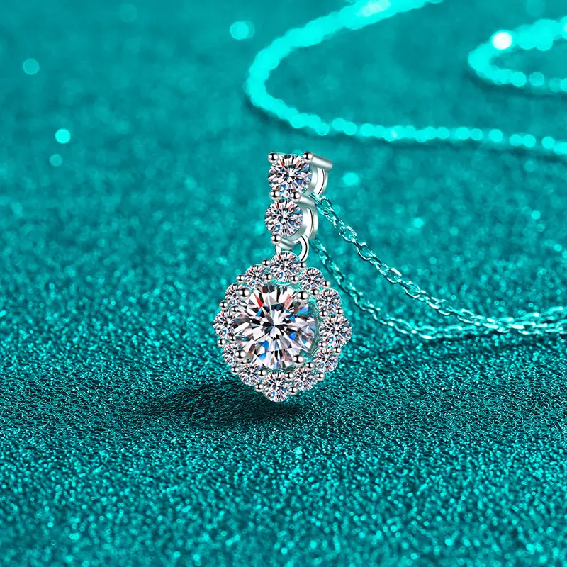 S925 Silver Diamond Necklace For Women Round Bag Pendant Fashion Commuter