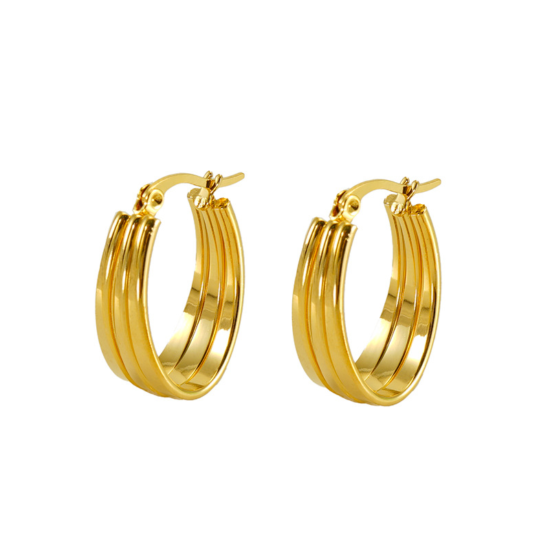 New European And American Style Stainless Steel Gold Pigment Ring Delicate Earrings