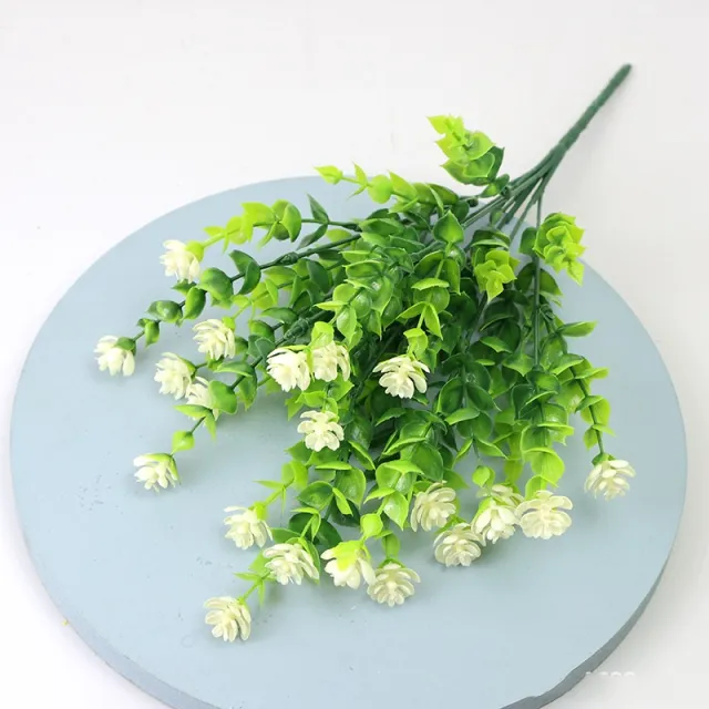 Eucalyptus Camellia Simulation Plastic Wedding Gardening Decorative Fake Flower 7 Fork 35 Head White - Shop at LoveMi
