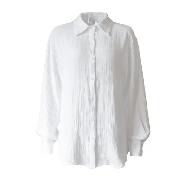 Loose Casual Cotton Long Sleeve Mid length Shirt White - Shop at LoveMi