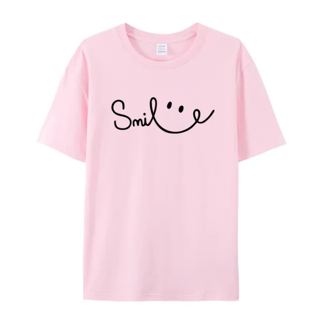 Women's Smiling Printed Cotton Short Sleeve Pink - Shop at LoveMi