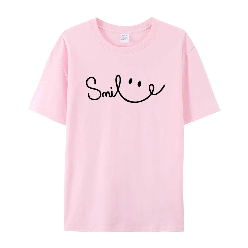 Women's Smiling Printed Cotton Short Sleeve - Pink