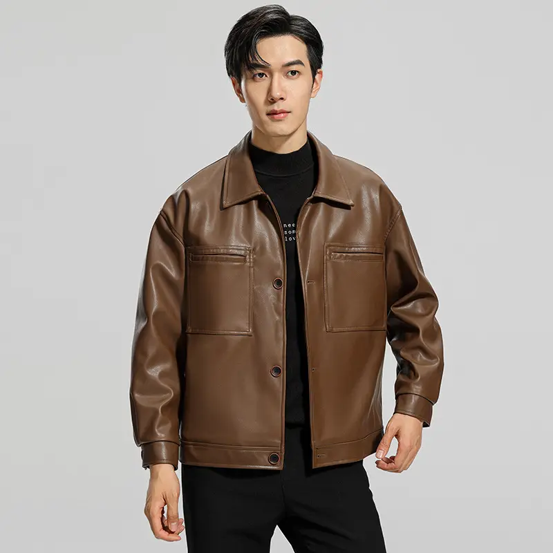 Fashion Youth Motorcycle Leather Coat Lapel Handsome