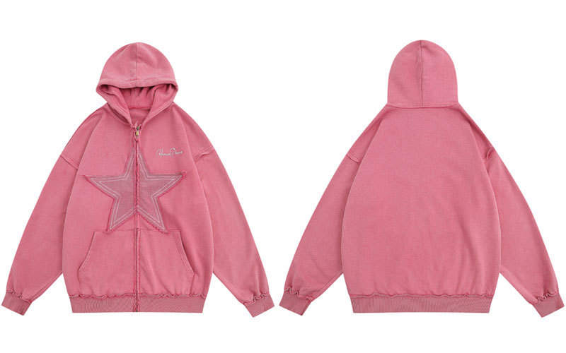 Women's Cardigan Five-pointed Star Patch Embroidered Hoodie