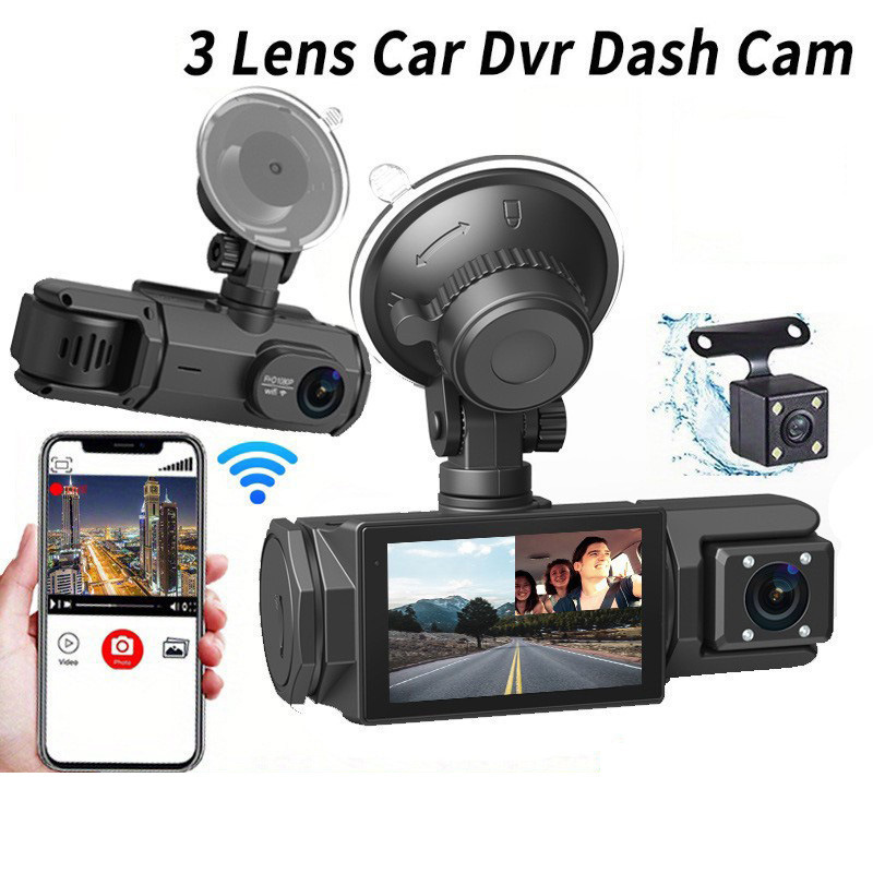 HD 1080p Driving Recorder Three-lens Same Display With Reversing Image Mobile Phone WIFI Car DVR - Image 3