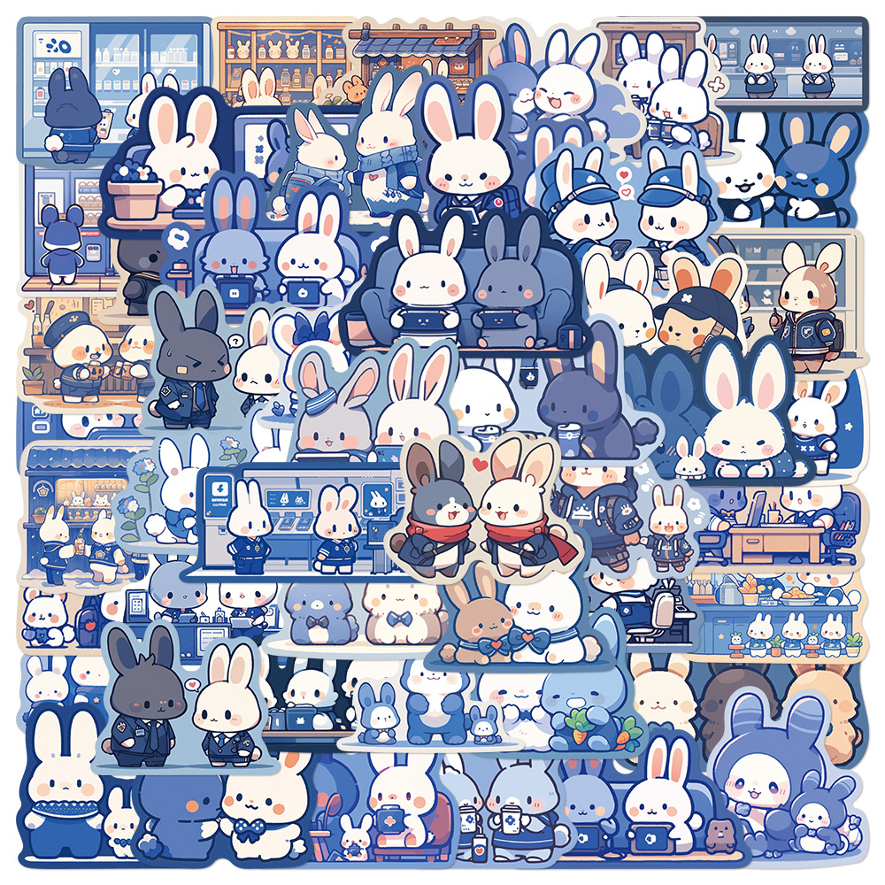 Title 5, 50 Blue Color Rabbit Stickers