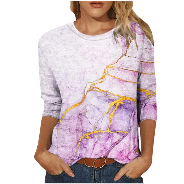 Women's Round neck Positioning Printing Mid sleeved T shirt No 3 Flower Xxl - Shop at LoveMi