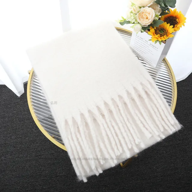 Macaron Solid Color Thick Braid Tassel Shawl White - Shop at LoveMi