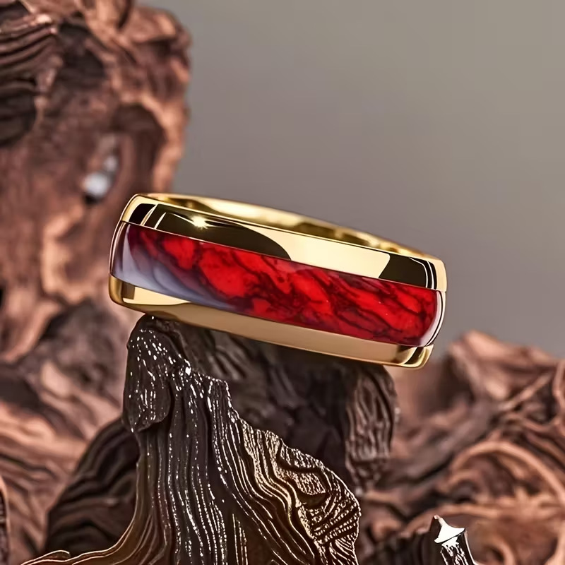 8mm Red-inlaid Stainless Steel Ring