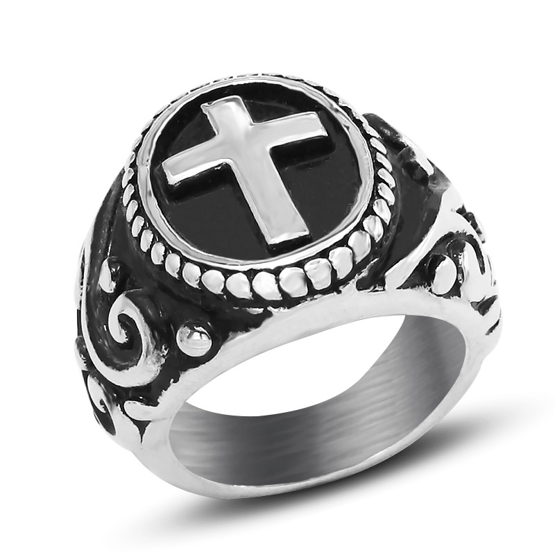 Titanium Steel Personality Vintage Cross Men's Ring
