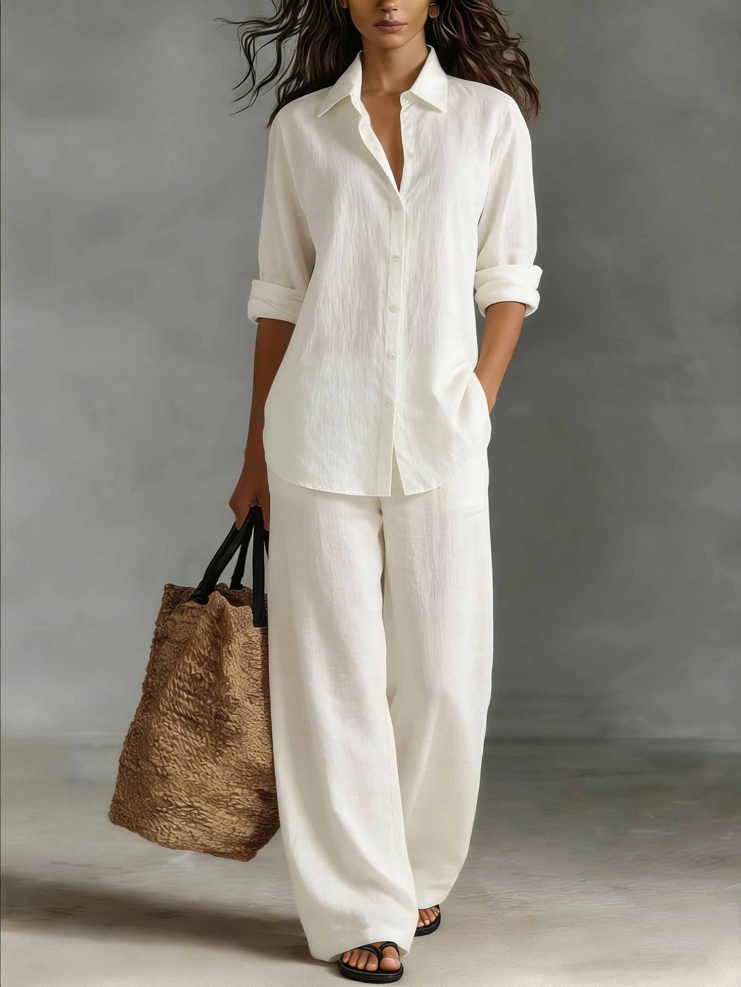 Women's Bohemian Linen Set in Beige – relaxed fit lounge outfit