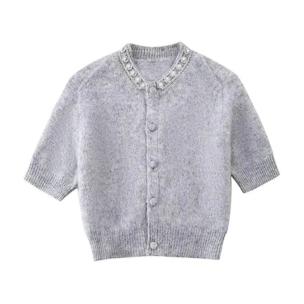 Sweet Soft Glutinous Short-sleeved Jewelry Knitted Coat