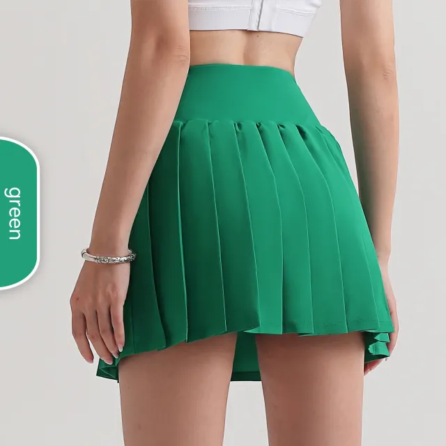Pleated Anti exposure One piece Fitness Running Sports Skirt Green - Shop at LoveMi