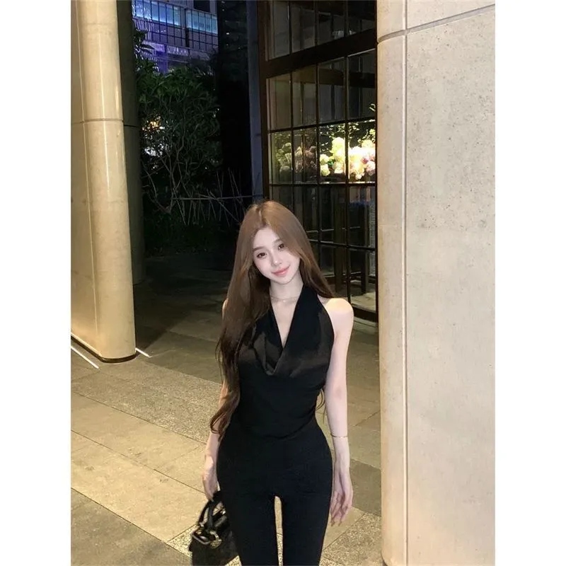 Off-the-shoulder Slim-fit All-matching Short Top - Black