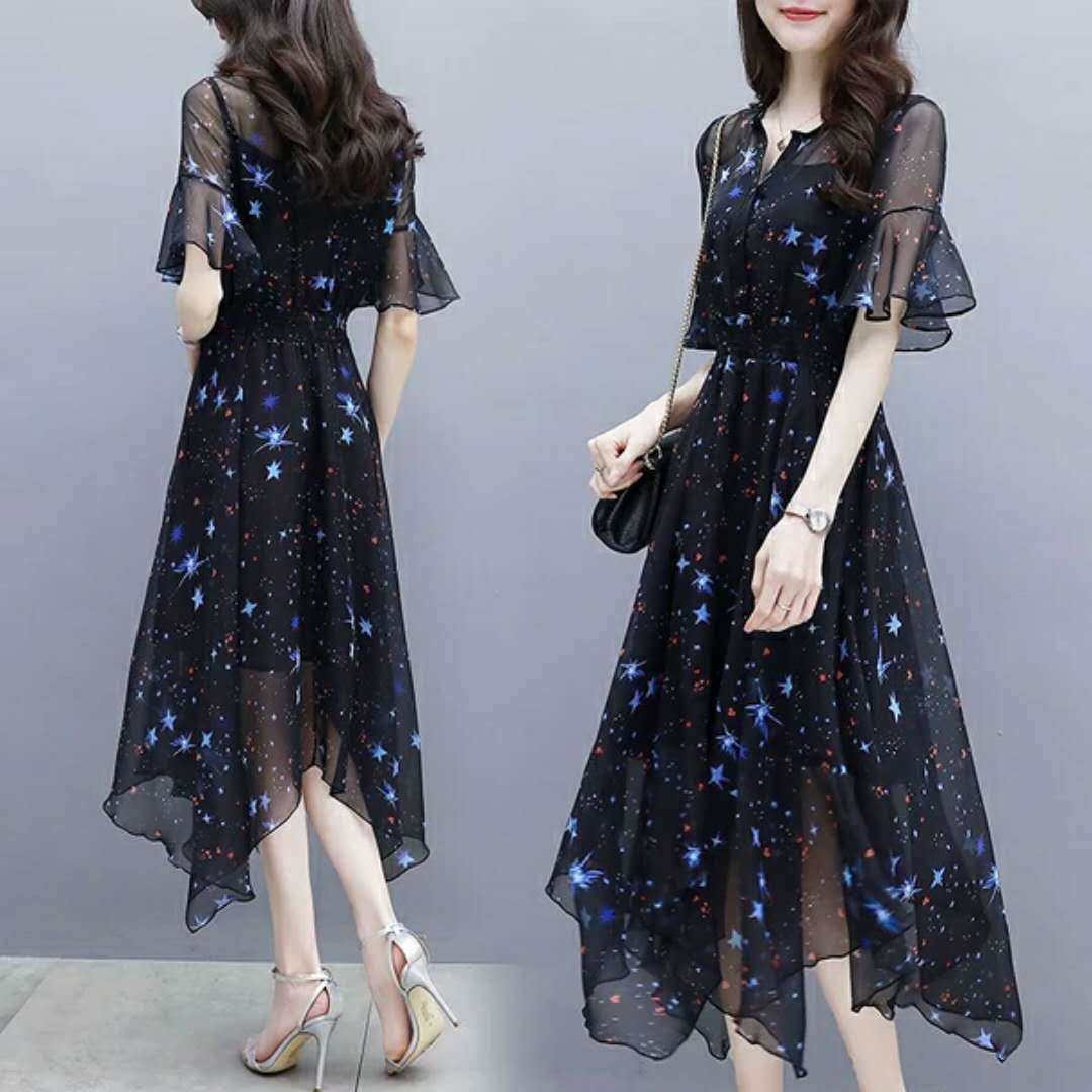 Elegant Socialite Printed Chiffon Dress Picture Color Xl - Shop at LoveMi