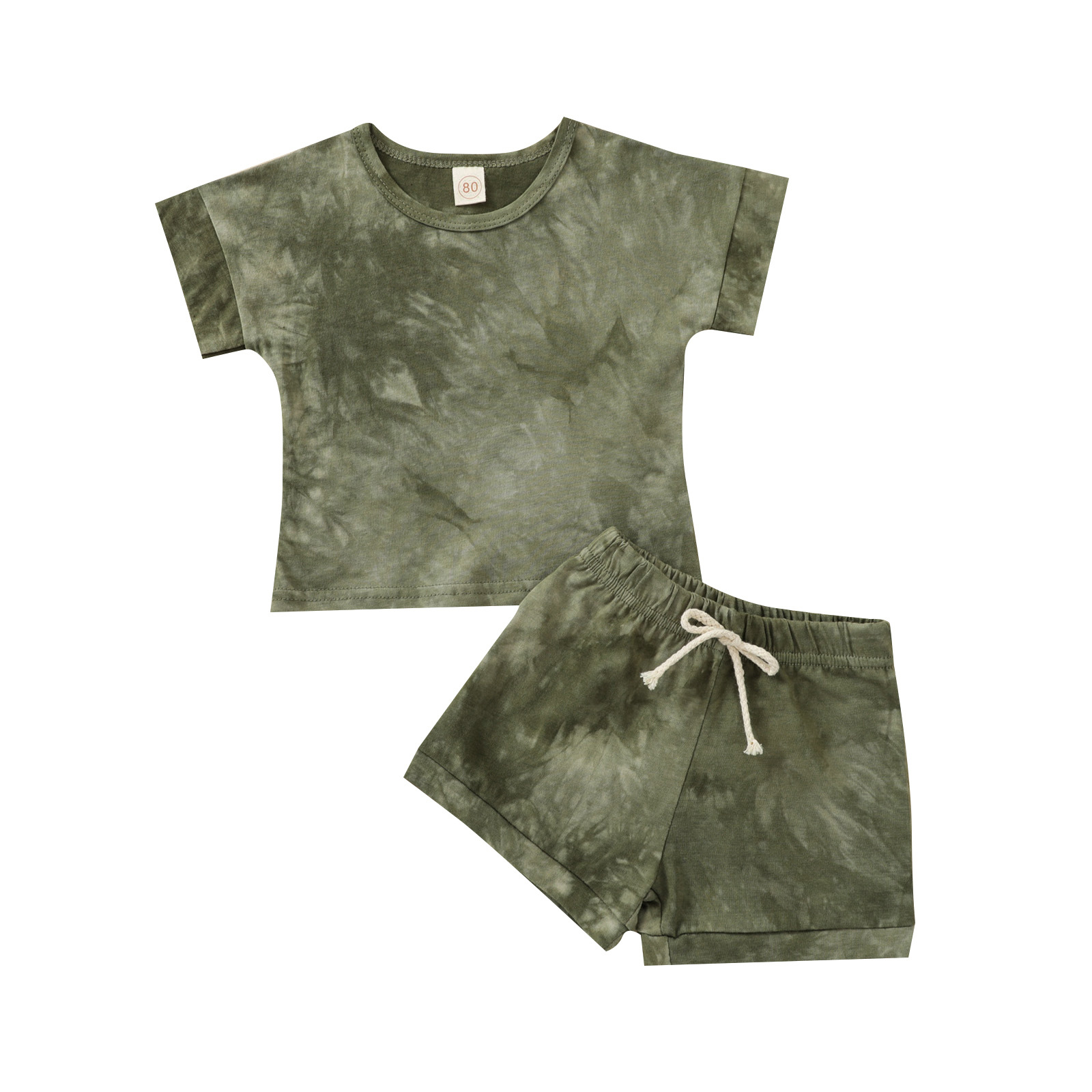 Summer Children's Round Neck Pullover Cotton Tie-dyed Plain Short Sleeve Suit Multi-color
