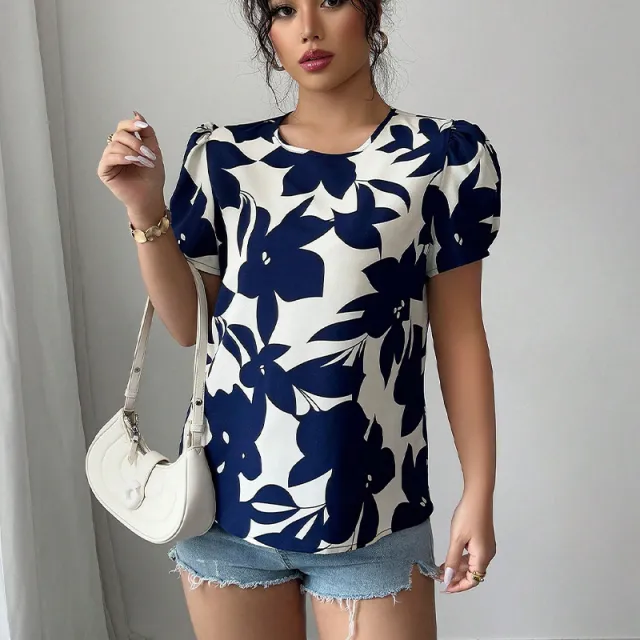 Women's Holiday Shirt Floral Pullover Short Sleeve Floral - Shop at LoveMi
