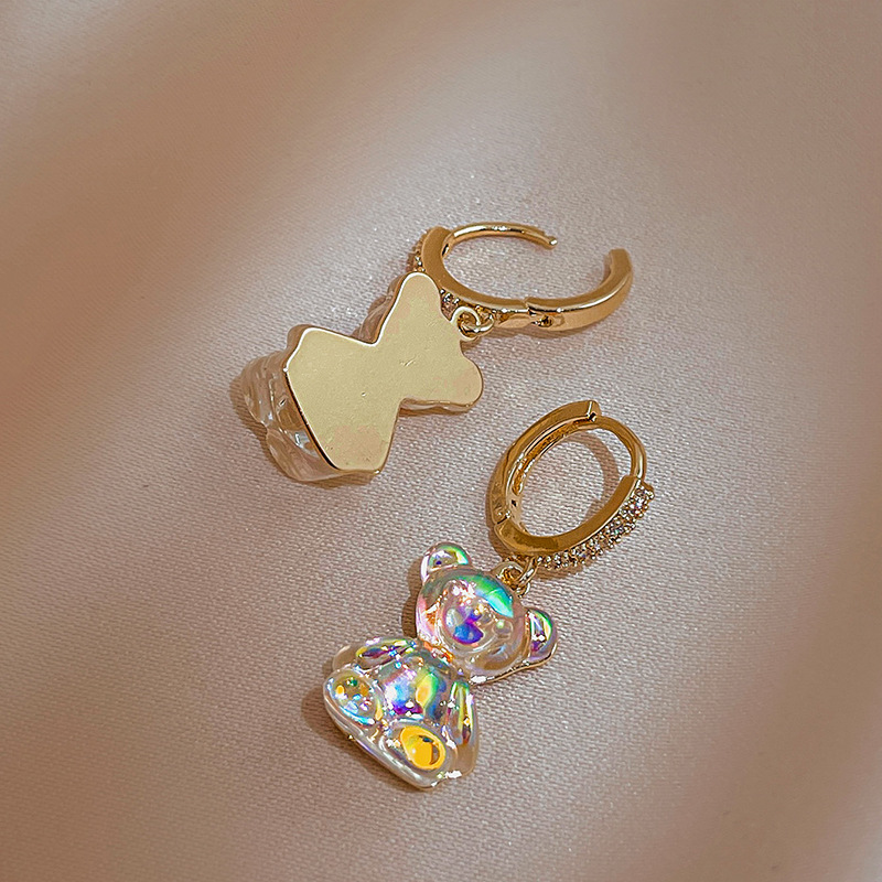 Cute And Compact Zircon Little Bear Cartoon Animal Ear Clip Earrings