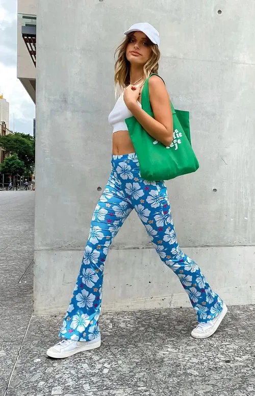 Women's Clothing Summer Printed Slim fit Casual Women's Pants Yoga Pants White Flower - Shop at LoveMi