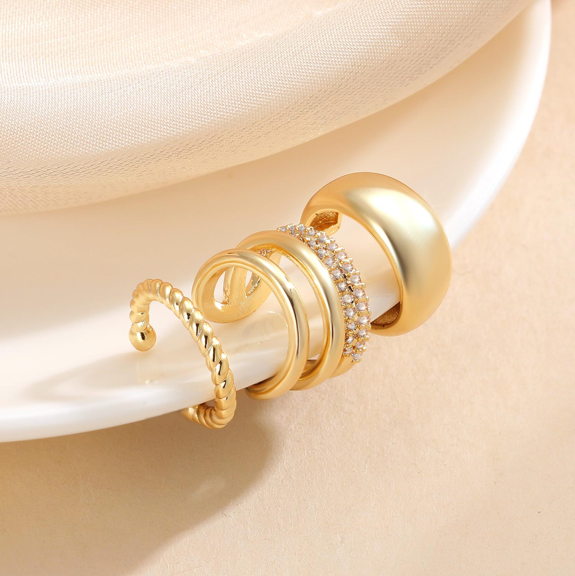 Brass Fashion Inlaid Zircon Women's Earrings Three-piece Set