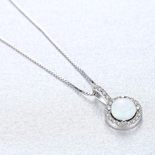 Sterling Silver Opal Pendant Necklace