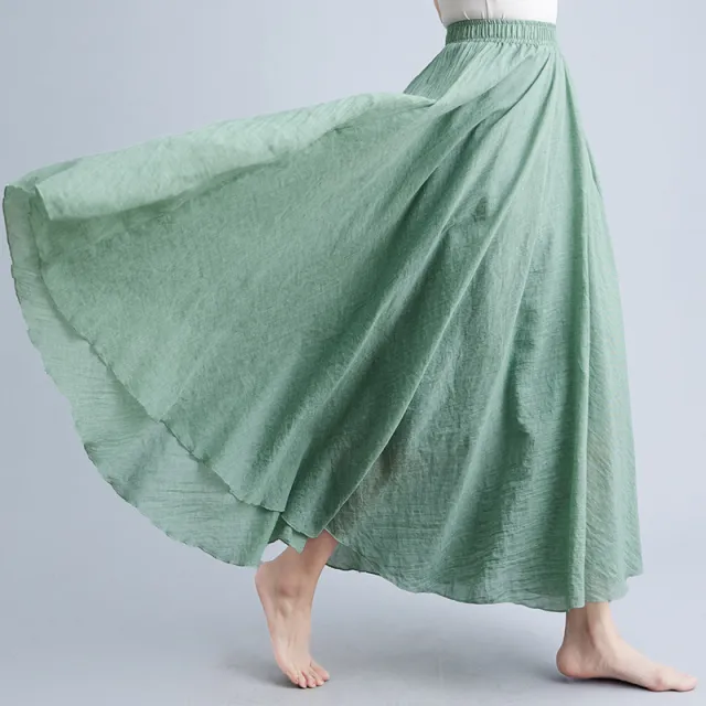 Women's Artistic Cotton And Linen Big Hem Skirt Green - Shop at LoveMi