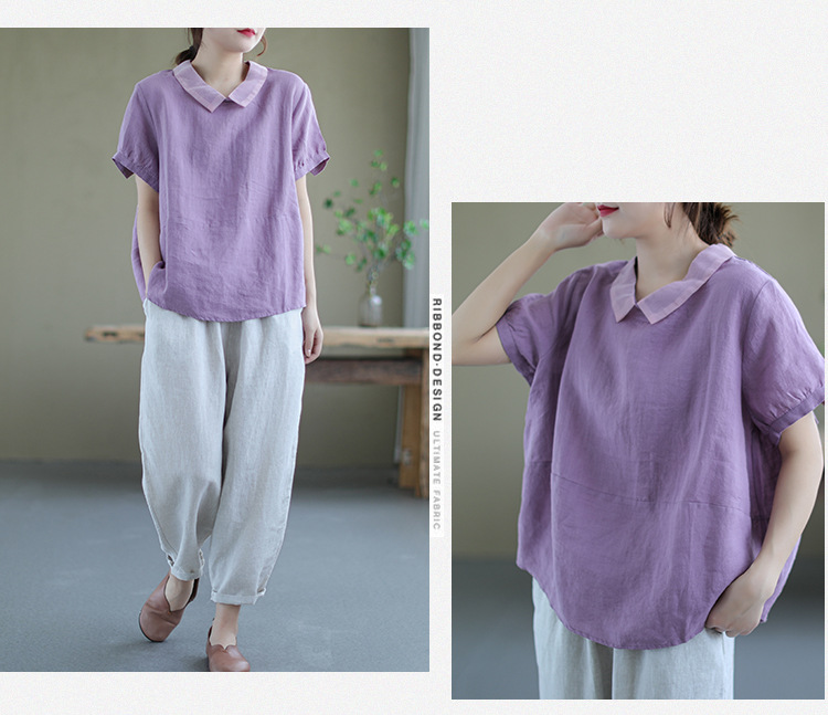 Summer Thin Women's Solid Color Loose Short Sleeve T-shirt