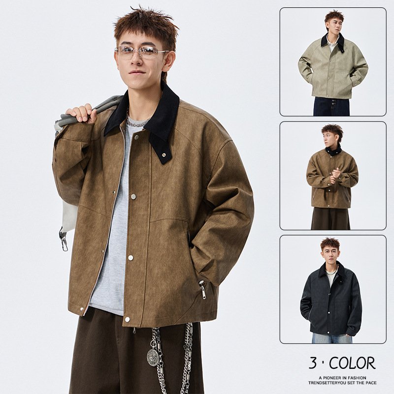 $27.92 Large Size Men's PU Leather Coat Polo Collar Jacket
