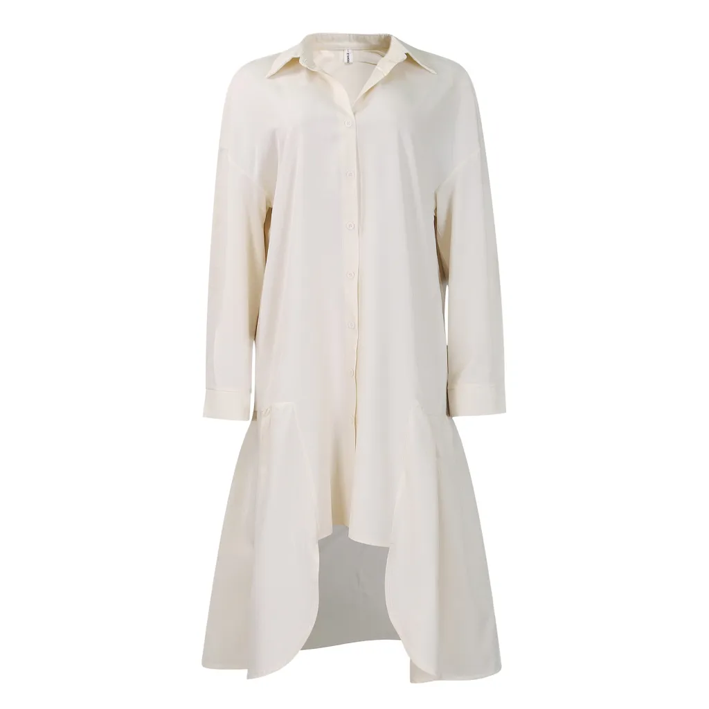 Long Sleeve Irregular Midi Dress Solid Color Plus Size - Apricot