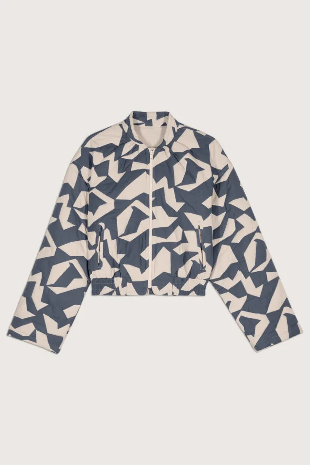 Women's Trendy Pattern Print Cotton padded Jacket Short Coat Navy Blue Printing - Shop at LoveMi