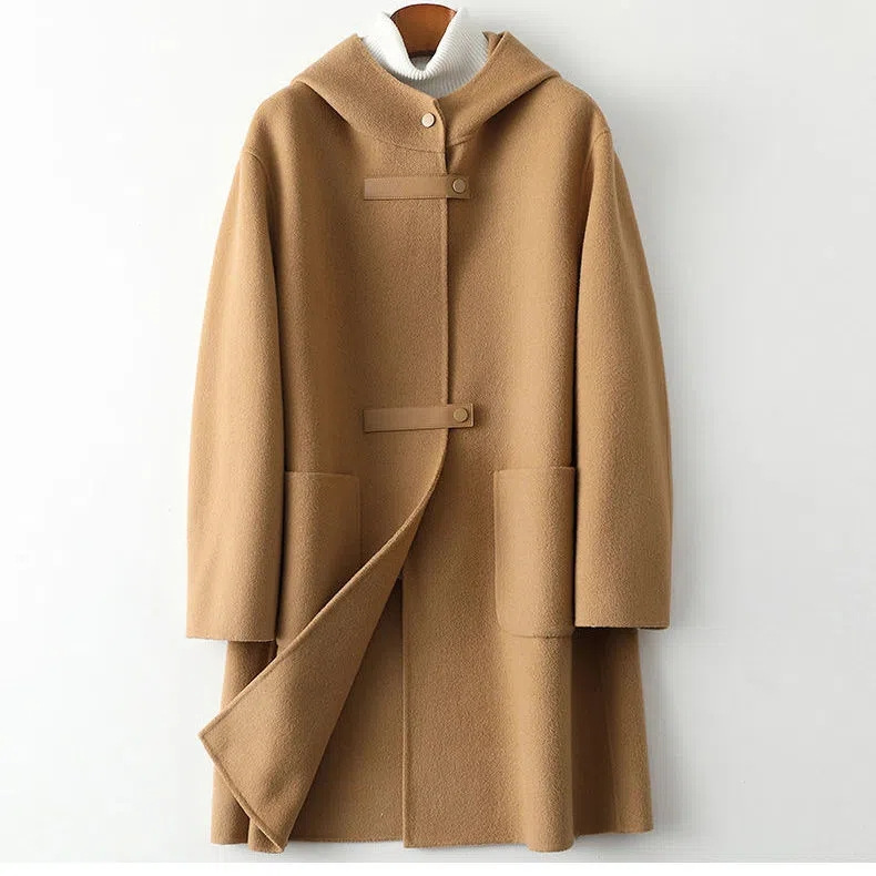 Woolen Coat Women's Elegant Large Pocket Loose Camel - Shop at LoveMi
