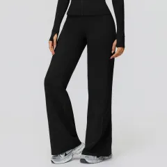 Casual Versatile Trousers Fleece-lined Keep Warm High Waist Wide-leg Trousers - Advanced Black - View 1