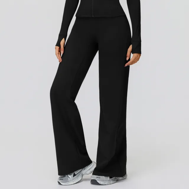 Casual Versatile Trousers Fleece lined Keep Warm High Waist Wide leg Trousers Advanced Black - Shop at LoveMi
