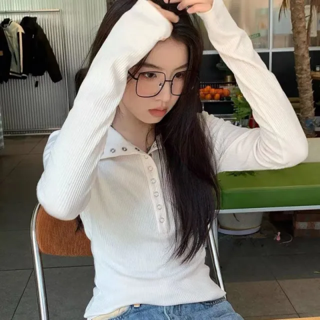 Slim Fit Long sleeved T shirt Inner Wear Outer Wear Knitted Top For Women Apricot - Shop at LoveMi