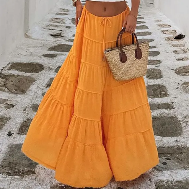 Women's Solid Color Casual Style A Line Tiered Skirt Orange - Shop at LoveMi